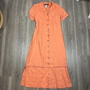 Sag Harbor Coral Linen Button Down Midi Dress 12